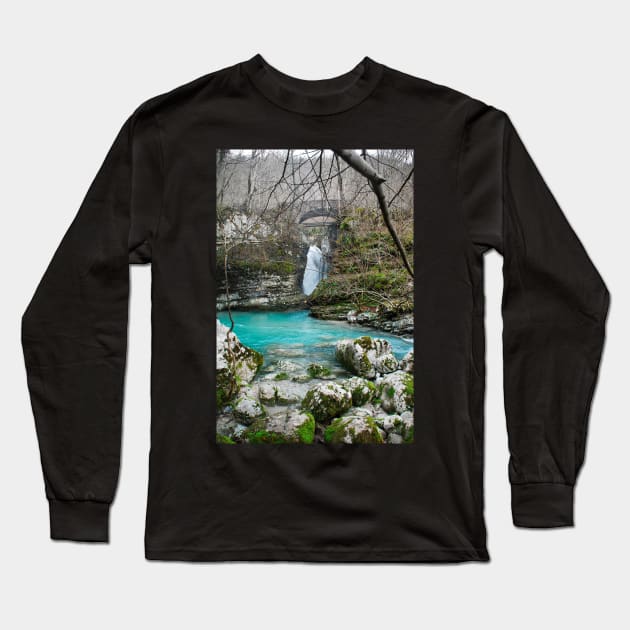 Waterfall on Kozjak River Long Sleeve T-Shirt by jojobob